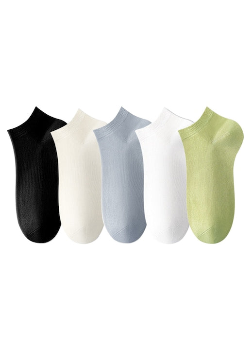 OEM - Set of 5 Pairs of Women's Cotton Ankle Socks for Spring-Summer, Thin, Comfortable and Breathable Model, Black, White, Green, Multicolor, EU 35-40