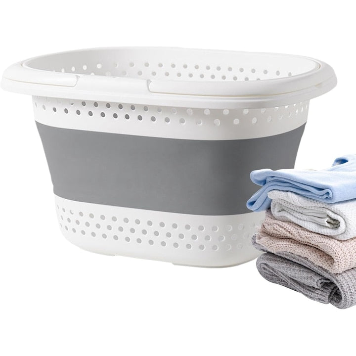 Cos de rufe pliabil cu manere Latauar multifunctional pentru organizare si depozitare gri 42 x 32 x 28 cm