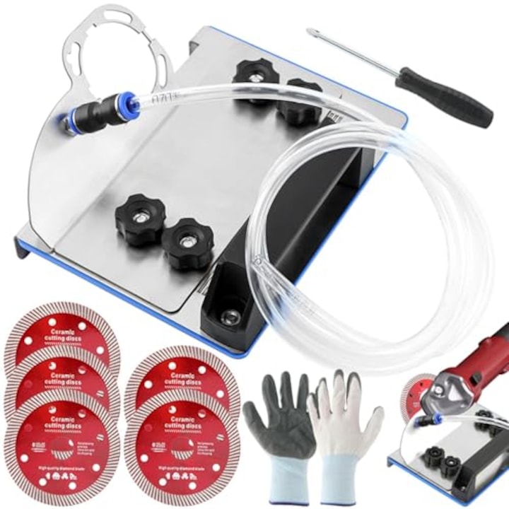 Adaptor reglabil pentru polizor unghiular prindere max. 45 mm pentru taierea si tesirea placilor la 45° inox albastru
