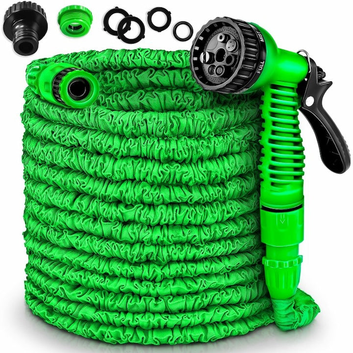 Furtun de udat gradina cu 8 functii flexibil extensibil pana la 60 m cu accesorii incluse verde