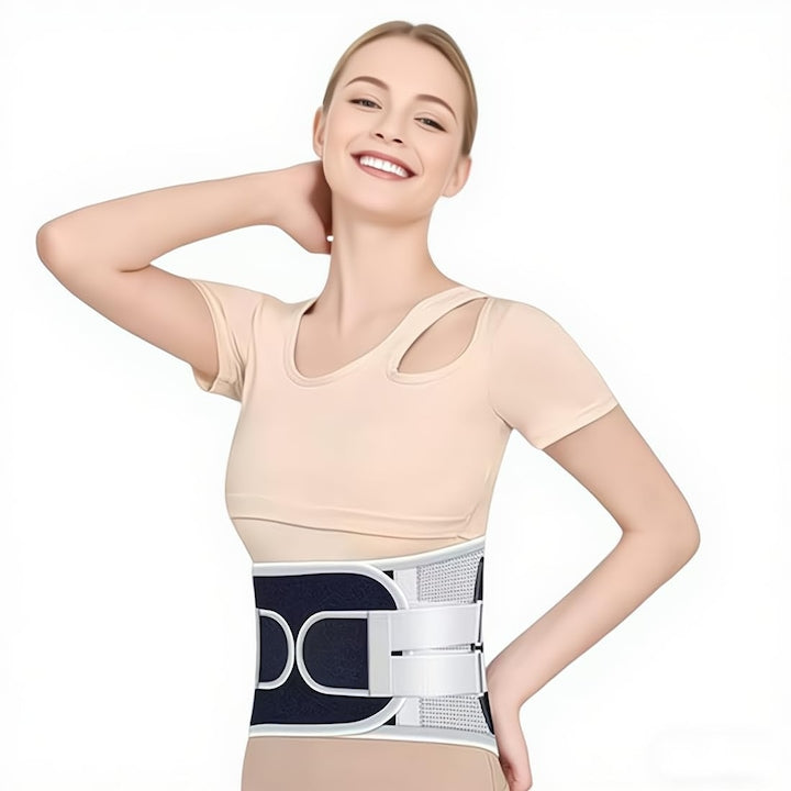 Orthoses and corsets, medical lumbar support belts with 4 metal plates + bionic support and breathable straps, suitable for back pain, herniated discs, sedentary lifestyle, office work, and sports