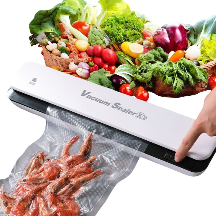 Professional Food Vacuum Sealer - 360W Automatic 30cm Width 10 Bags Included For Dry/Moist/Solid Foods White