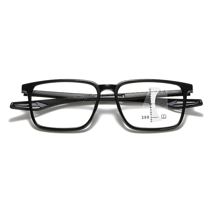 Multifocal photochromic spectacles, black, resin lenses, large size, set of glasses for reading and distance use