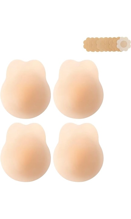 JENUOS - Set 7 perechi sutien silicon liftup efect push-up reutilizabile adeziv puternic 14cm Bej