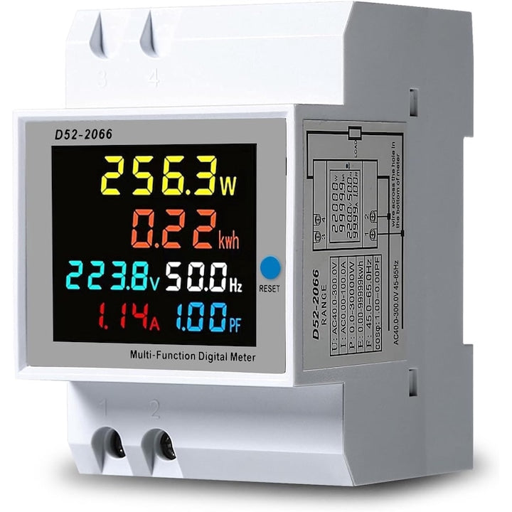 Contor Monofazat de Energie Electrica SANSES 6 in 1 LCD HD Alb 40-300V 100A
