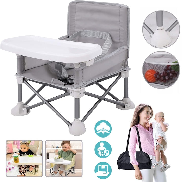 CHOOLY Portable High Chair for Babies, Foldable, with Removable Tray, Grey, 31x30x37cm