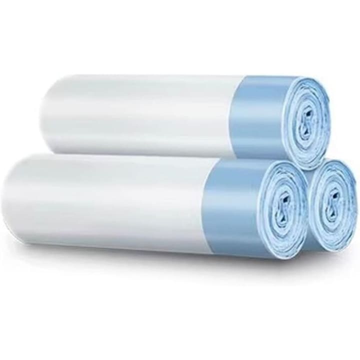 Saci pentru litiera pisici saci pentru nisip cu cordon dublu pentru prindere rezistenti la rupere si anti-punctura compatibili cu litiere automate alb/albastru 45 x 50 cm 3 role/45 bucati