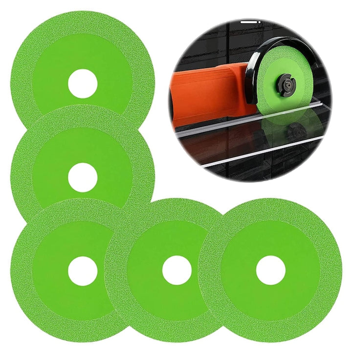 Set of 5 Glass Cutting Discs Compatible with Angle Grinder 100 mm Green
