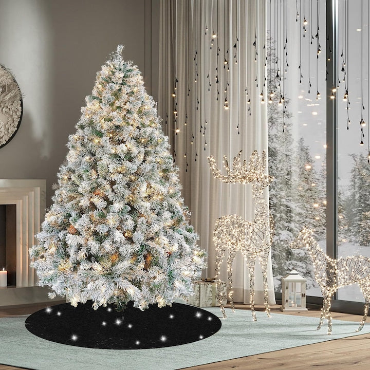 YANYXR Christmas tree skirt, velvet, sequins, black, 120x120cm