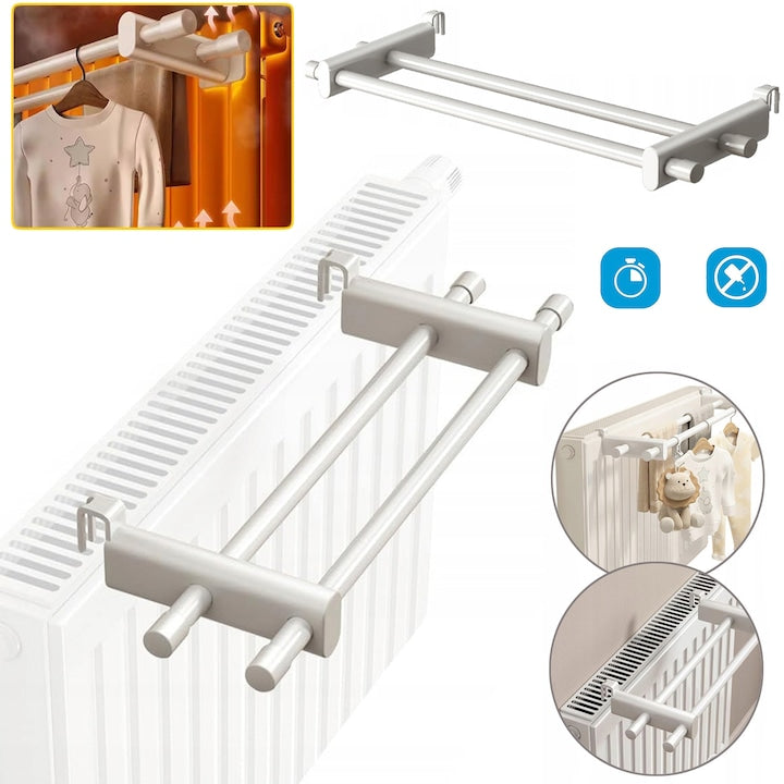 Clothes Drying Rack for Radiator, White, with 2 Bars, Clothes Drying Rack, Hook Fixing, 50 cm, Hanging Towel Rack for Radiator