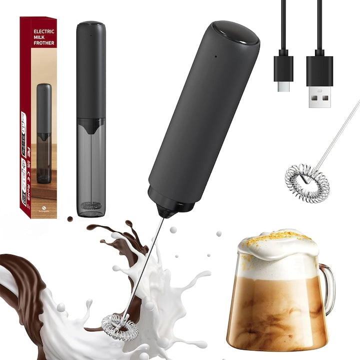 Spumator electric de lapte bagheta pentru spuma mixer manual pentru latte Nicerpro reincarcabil USB cap de amestecare din otel inoxidabil detasabil pentru curatare pentru cappuccino caffe latte ciocolata calda oua lapte negru