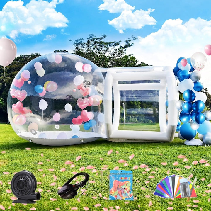 Cort Casa de Bule 3m SANSES Dimensiuni 3m x 2.4m Material PVC Rezistent la Apa Design Transparent Set Complet cu Suflanta Alb