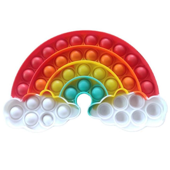 Jucarie senzoriala Kosiil Pop Push It Sensory Squeeze Fidget Toy Curcubeu Silicon Multicolor