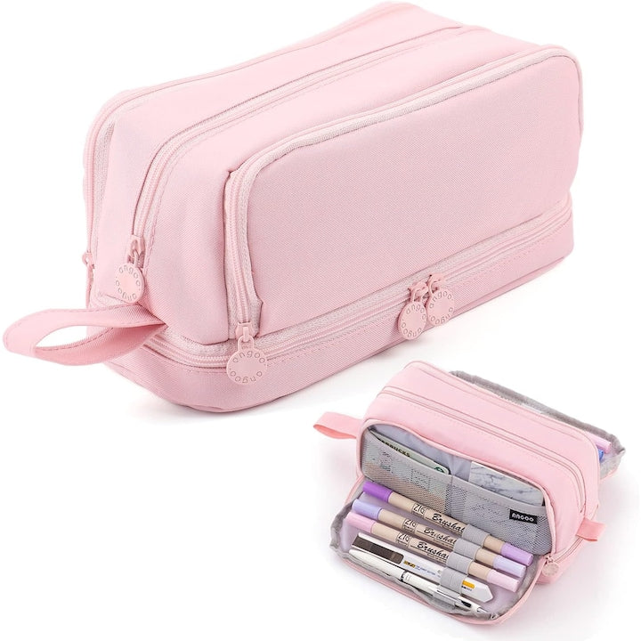 Penar scolar Capacitate mare 4 Compartiment 22X9.5X10cm Roz