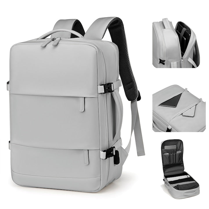 Rucsac multifunctional Rucsac de voiaj unisex Rucsac de calatorie pentru laptop Rezistent la apa capacitate mare design cu port USB Design ergonomic confortabil de transportat 38x52x12cm gri