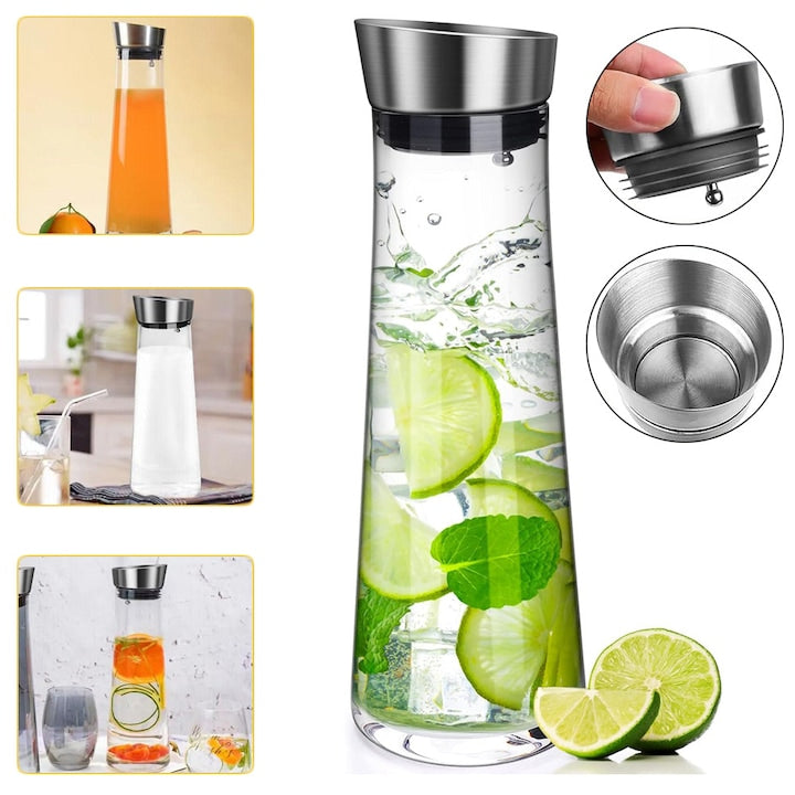 Borosilicate Glass Carafe 1L with Stainless Steel Lid transparent 9.8x28cm