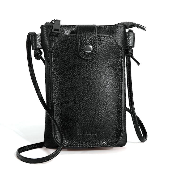 Blofinche - Geanta crossbody din piele autentica pentru femei si barbati portofel subtire pentru telefon cu protectie RFID si curea reglabila design minimalist pentru naveta calatorii si uz zilnic (negru) 12 rate cu 0% dobândă