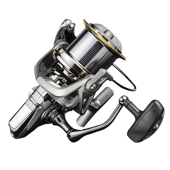 Mulineta spinning pentru pescuit Hggzeg Mulineta de pescuit NGK8000 Tambur metalic Rulmenti inox ABS grip pills Raport de recuperare 4.8:1 Forta de franare statica 20 kg Rezistent la uzura Alloy Argint