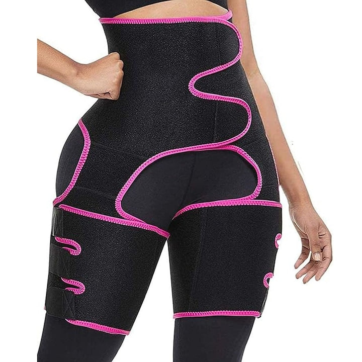 Centura pentru slabit fitness si modelarea taliei SINBINTA 3 in 1 Echipament de protectie Reglabil Suport pentru genunchi Talie inalta Pentru slabit si tonificarea muschilor Neopren Marime S/M Negru/Rosu