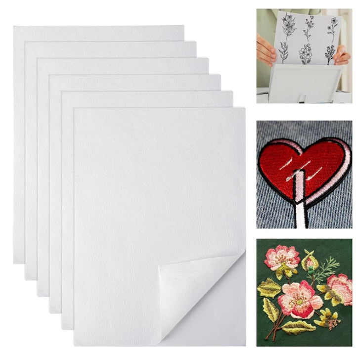 Water-soluble adhesive embroidery paper ZOUN, A4, eco-friendly, with back adhesive, printable, for embroidery patterns, suitable for hand and machine embroidery, white