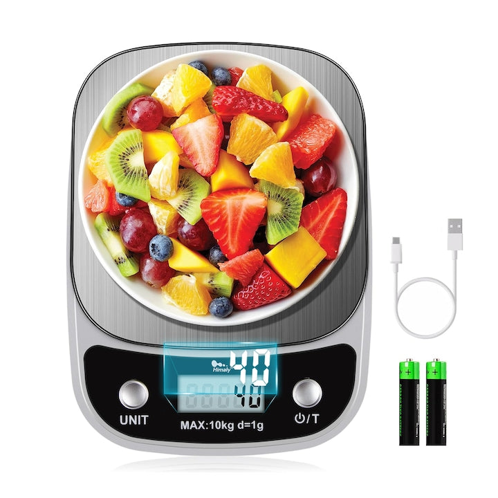 Smart Kitchen Scale Wacorresi Smart Kitchen Scale Calorie Calculator Nutritional Food 10Kg Stainless Steel LCD Screen Silver