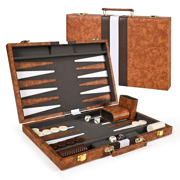 Set joc de table Omelivon Piele Premium Realizat manual Portabil 38x24x5cm Maro