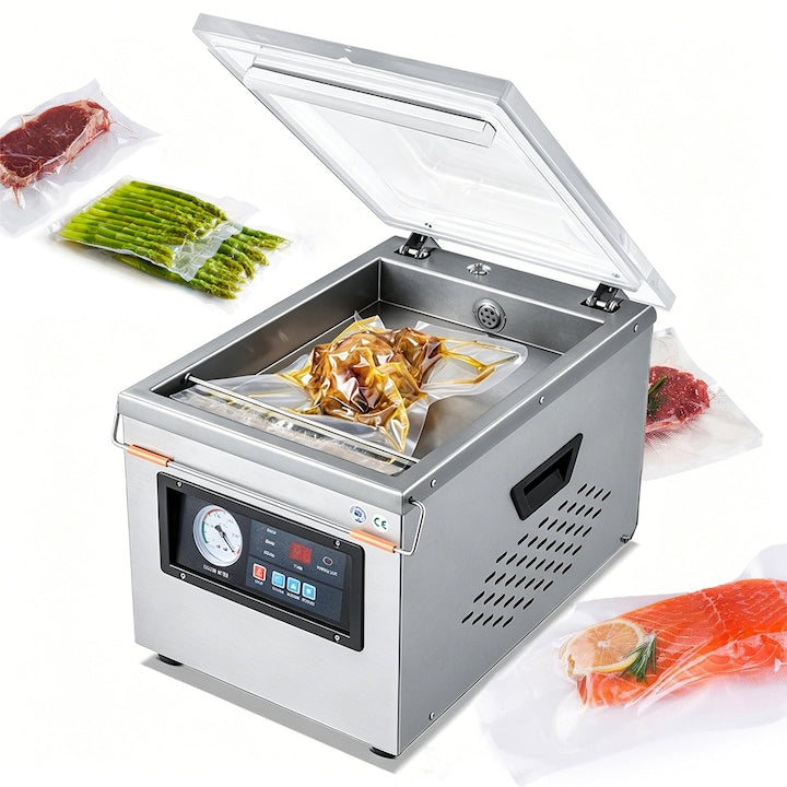 Aparat de Vidat Profesional SANSES 680W 220V Putere Mare de Aspiratie 7.2 m3/ H Timp de Sigilare si Vidare Ajustabil Vidare Uscata si Lichida Vidare Automata Banda de Sigilare de 26 cm Inox