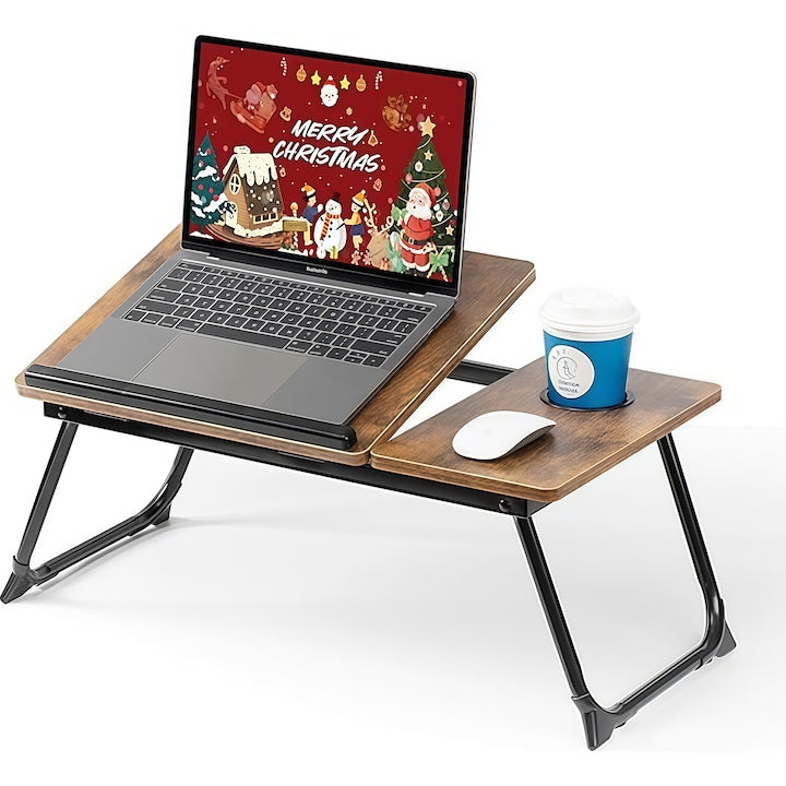 Masa pliabila pentru laptop suport laptop cu suport pentru pahar reglabila pe inaltime 5 pozitii suport stabil colturi intarite capacitate de incarcare de pana la 45 kg 55x32x25 Lemn care arde carbune Maro inchis
