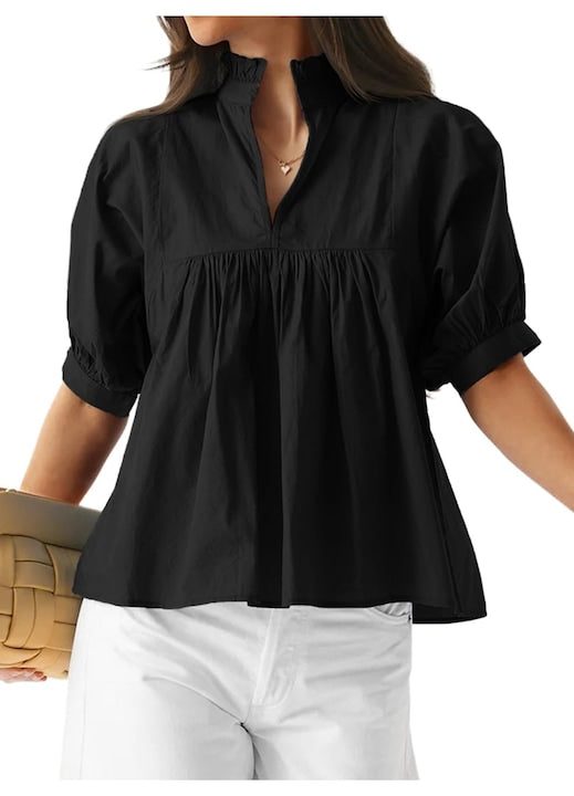 Imily Bela - Women's Babydoll Peplum Blouse (10151) Black 12 interest-free installments