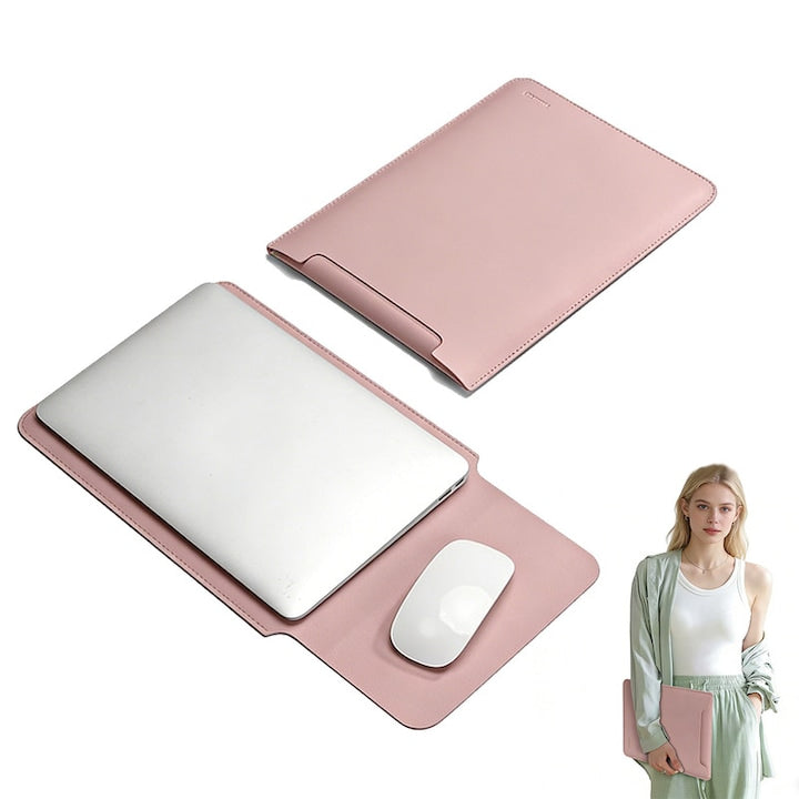 Husa laptop cu mouse pad 13.3-14 inch Piele ecologica Compacta Cu mouse-pad inclus Rezistenta la apa Roz