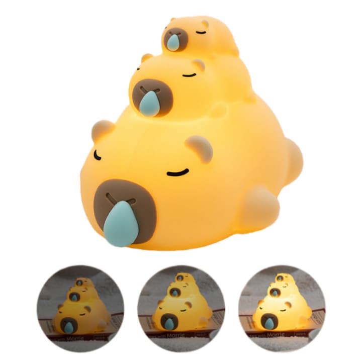 Lampa de noapte pentru copii Kapibala - O familie calda si confortabila Fantasy LED 3 niveluri de luminozitate silicon BPA-free Baterie de 1200 mAh aproximativ 4-8 ore reincarcabila USB touch-control temporizator 30 de minute lumina calda