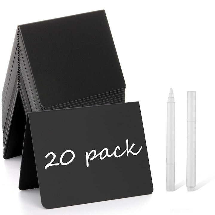 Set of 20 Mini Black Plastic Boards, 10x7.5cm, Multi-functional, Food Labels, Message Boards, Table Number Displays, Price Boards, Retail Sale Board