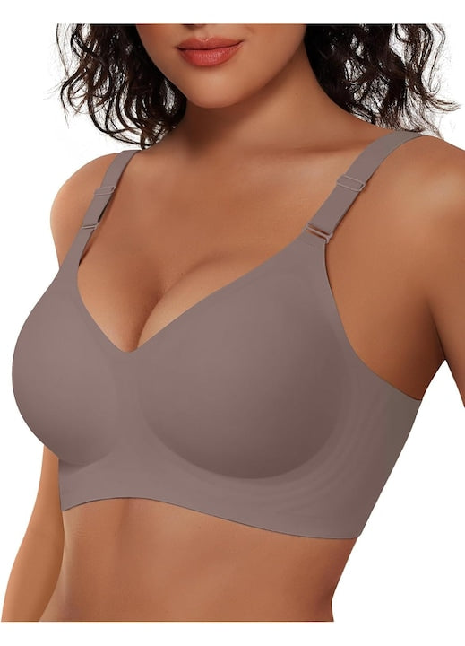 TUNANAN - Sutien fara sarma dama bustiera fara cusaturi push up bra moale confortabil Decolteu in V sexy Maro