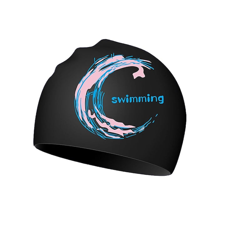 Swimming cap aqua-sport, non-slip inner surface, high elasticity, unisex, Silicone, Black