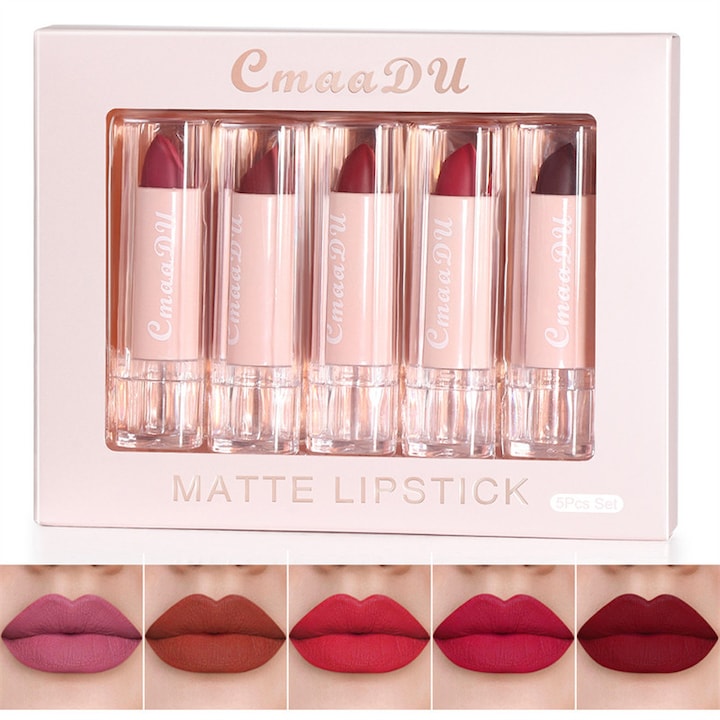 Set de rujuri mat rezistent la apa de lunga durata nu se desprinde usor hidratant multicolor 5 buc