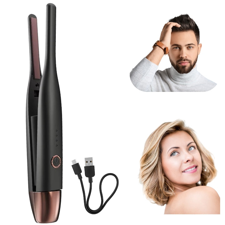 Placa de indreptat parul si barba J4 Fara fir Invelis ceramic Temperatura variabila Oprire automata incalzire rapida in 30 de secunde 3 Trepte Barba & Intins & Stilizat