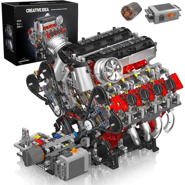 Set de blocuri de constructie cu motor V8 WALALLA jucarii de constructie set de colectie pentru adulti kit motor cu 8 cilindri si turbocompresor de 3 9 L jucarii de constructie pentru baieti si fete 2718 piese rosu