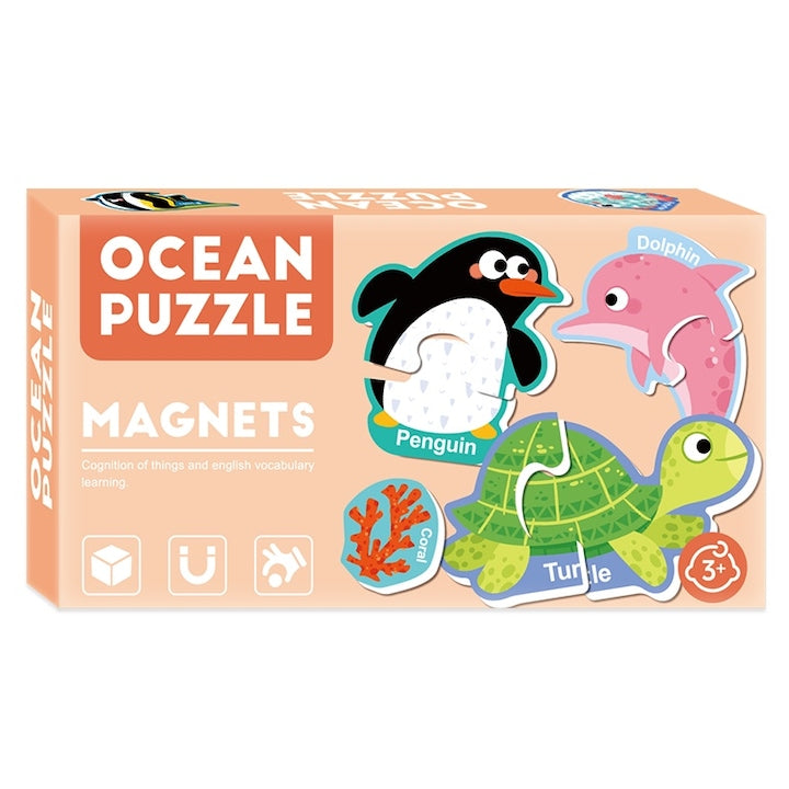 Puzzle magnetic 30 de bucati magnet de frigider colorat cu animale de mare set de jucarii educationale joc de puzzle potrivit pentru copii cu varsta intre 3-5 ani