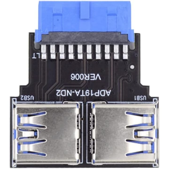 Adaptor USB 3.0 conector 20 pini 2 porturi USB 3.0-A negru