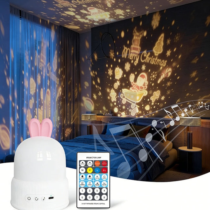 Lampa de Veghe/Noapte Duueyct 8 Seturi Proiectie 8 Melodii Rotatie 360° lumina Ajustabila Telecomanda Reincarcabil Acumulator 3 Moduri Intensitare Alimentare USB si Acumulator 1200mAh cu Temporizator Roz