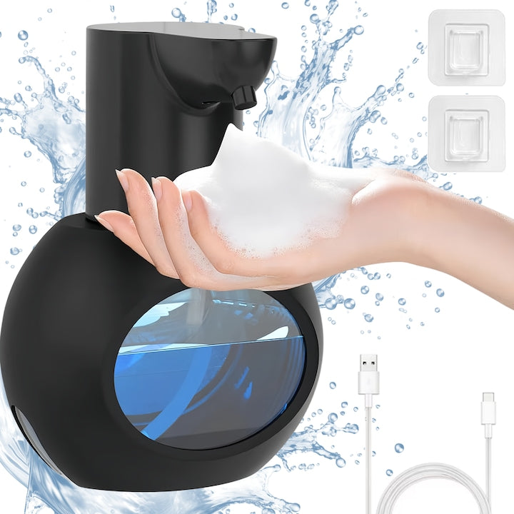 Dozator automat de sapun spuma Dozator automat de sapun spuma cu senzor de miscare Fara Atingere rezistent la apa reglabil pe 4 niveluri Prindere de Perete Senzor de Miscare Incarcare USB 400 ml 12.3x10.3x16.3cm negru