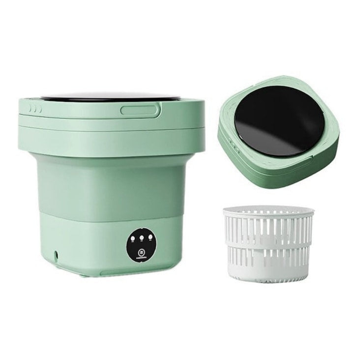 Masina de Spalat Rufe Portabila si Pliabila Macvi® 6.5L Functie Stoarcere 3 Programe de Spalare Compacta Verde