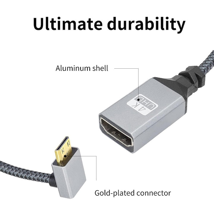 Cablu extensie Mini HDMI la HDMI 20cm unghi drept 4K60Hz negru