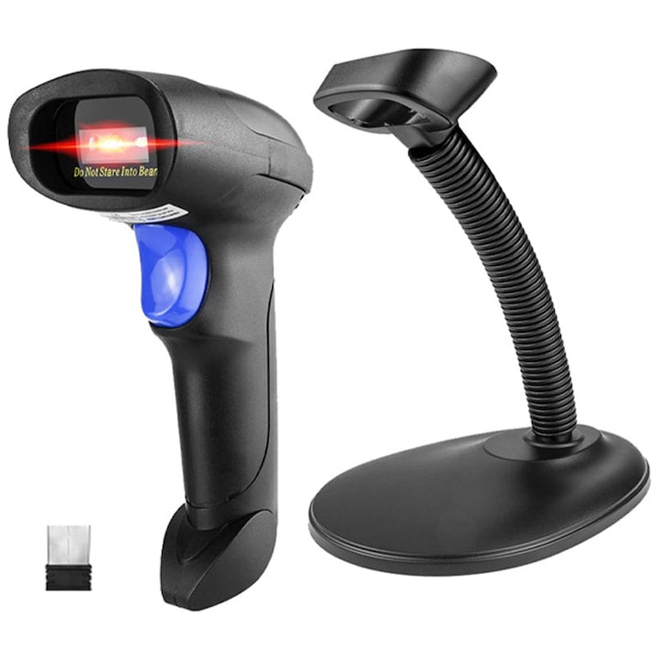 Wireless Barcode and QR Code Reader Duueyct 2D and 1D Bluetooth 2.4G USB Rechargeable USB Dock Included Up to 100m Obstacle-Free Auto Scan Barcode Reader PC Android iOS Compatible POS Retail Warehouse 2000mAh Battery Black