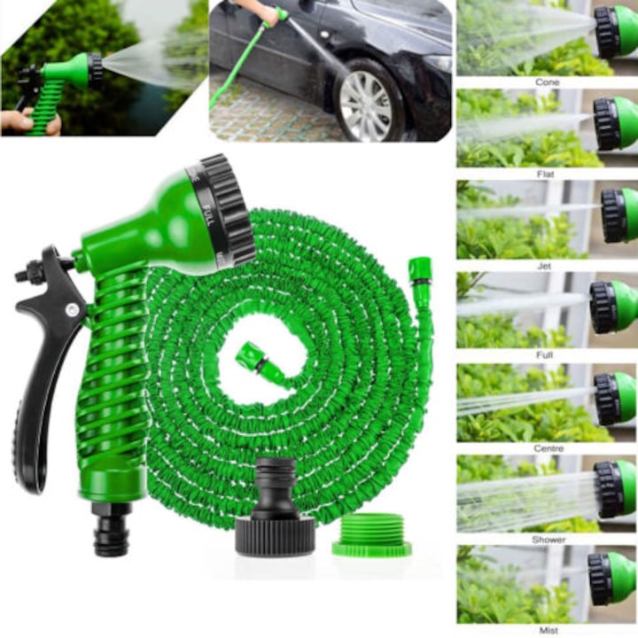 Furtun de gradina extensibil cu pistol de stropit furtun flexibil cu duza de pulverizare cu 7 functii pentru gradina furtun de apa magic extins de 3 ori furtun cu fitinguri de 3/4" 1/2"(7.5m verde)