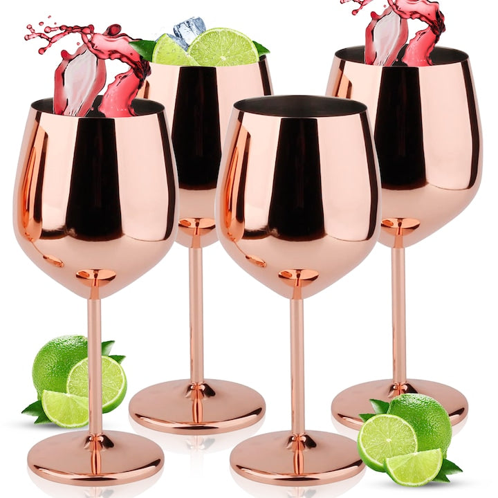 Set 4 Pahare Vin JFYU Fara Bisfenol A Fabricate Din Otel Inoxidabil Rezistent Capacitate 500 ml H 20.5 cm Ideal Pentru Activitati in Aer Liber Mese de familie Aur Roz