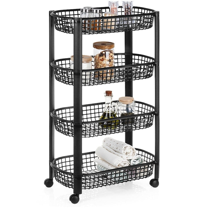 Raft Pe Roti Excellent Houseware 465x26x79 cm Sticla Mobil Datorita Celor Patru Roti Constructie Stabila Utilizare Versatila Negru