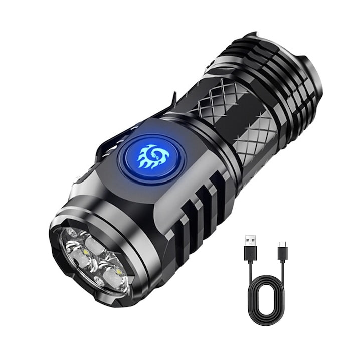 Mini Lanterna LED Axroad Mall 5 moduri lumina Impermeabil si rezistent la uzura Durata lunga de viata a bateriei Incarcare de tip c Usor de folosit Pentru camping calatorii pescuit ABS Negru