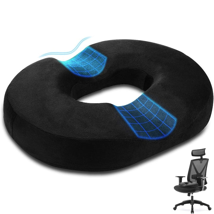Perna Ortopedica Pentru Sezut Piduules Tip Gogoasa pentru Suport Coccis Prostata Hemoroizi Gravide 42 X 34 X 7 Cm Negru