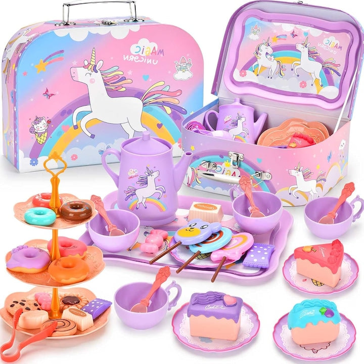Set de jucarii educative set de ceai cu 44 de piese jucarii pentru printese potrivit pentru copii de 3 4 5 6 ani pentru a participa la petrecerea cu ceai geanta cu design unic petrecere cu ceai cu unicorn